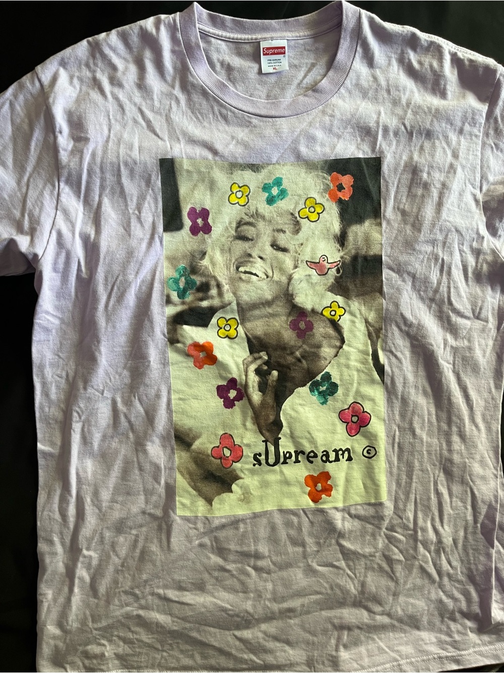 Supreme Lilac Short-Sleeve Tee with Multicolor Floral Photo Graphic